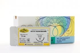 Голка атравматична, USP0 (М4), 36 мм, 1/2, колюча, кругле тіло, одноголкова, КЕТГУТ ПОЛІРОВАНИЙ, 75 см